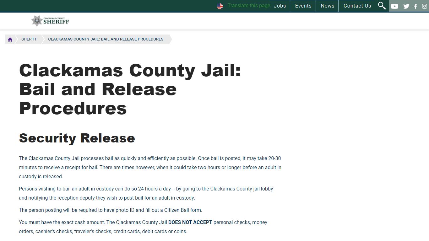 Clackamas County Jail: Bail and Release Procedures